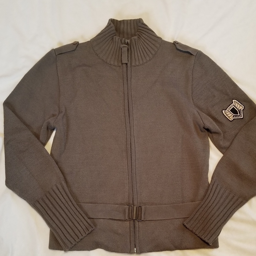Military inspired sweater from Switzerland.